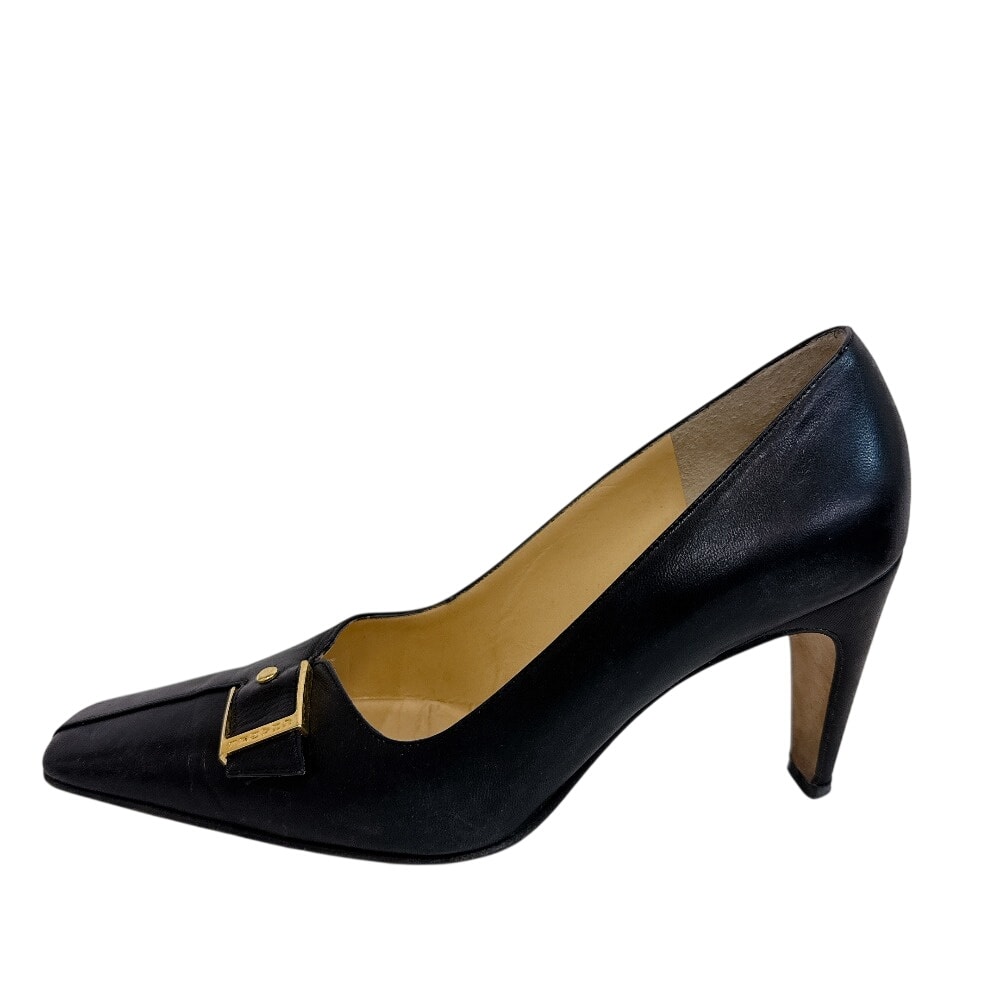 シャネル CHANEL パンプス スクエアトゥ ベルトバックル ヒール ブラック