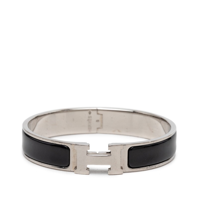 エルメス クリックH GM エナメルブレスレット バングル シルバー ブラック メタル レディース HERMES 【中古】