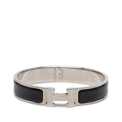 エルメス クリックH GM エナメルブレスレット バングル シルバー ブラック メタル レディース HERMES 【中古】