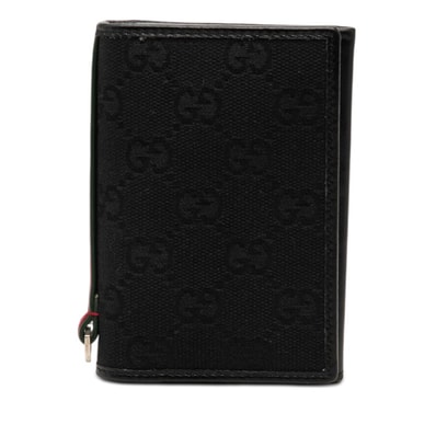 グッチ GGキャンバス カードケース 名刺入れ 131930 ブラック キャンバス レザー レディース GUCCI 【中古】