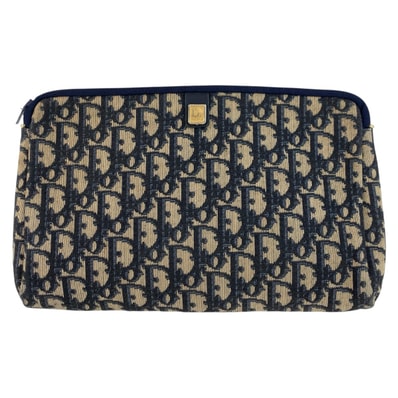 美品 Christian Dior クリスチャンディオール ヴィンテージ トロッター ネイビー キャンバス クラッチバッグ ポーチ 603712 【中古】