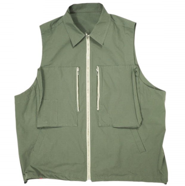 PHINGERIN フィンガリン 24SS 日本製 FLOAT POCKETS ZIP VEST フロートポケット リップストップ ジップベスト PD-241-JK-111 XL Olive ジレ トップス g23228
