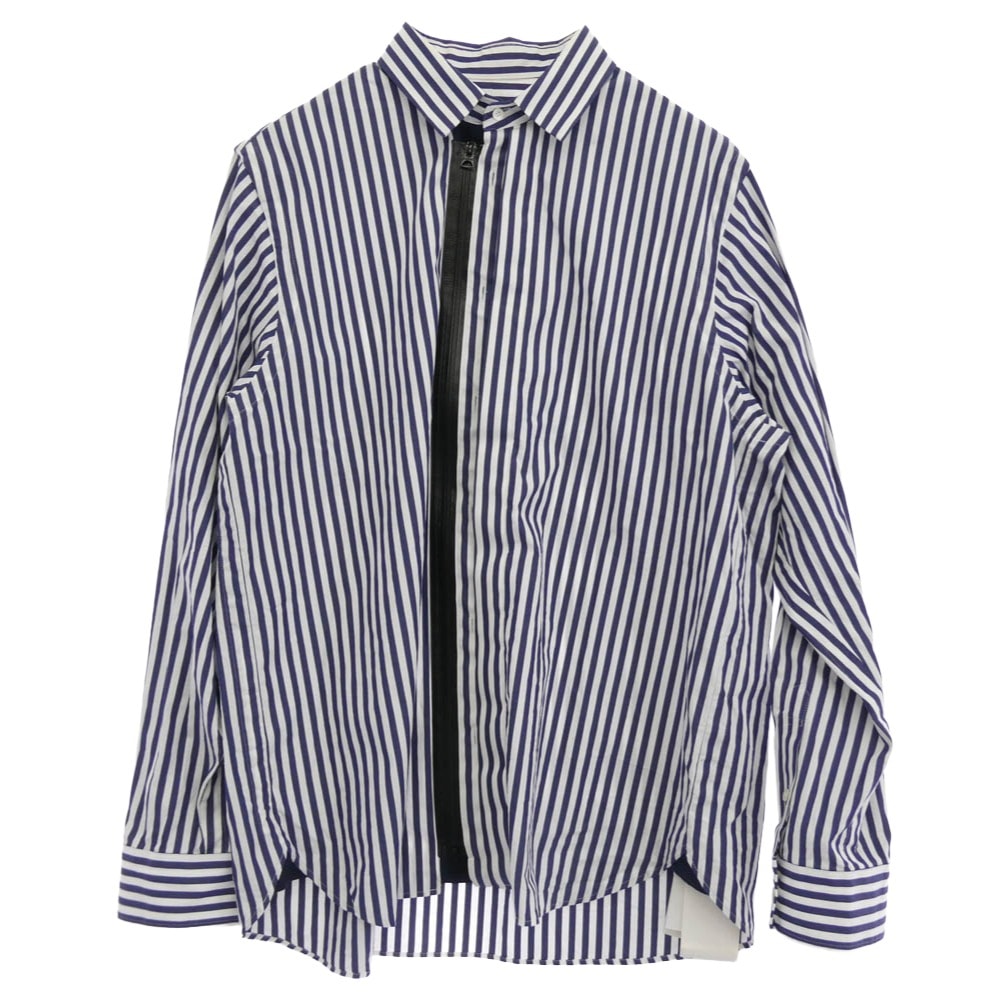 Sacai サカイ 長袖シャツ 23SS 23-03008M コットンポプリン ストライプ フロントジップ 長袖 シャツ ブルー系 3【中古】