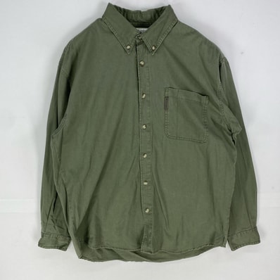 古着 コロンビア Columbia 長袖シャツ ボタンダウン ワンポイント 胸ポケット ロングスリーブ L カーキ系 メンズ