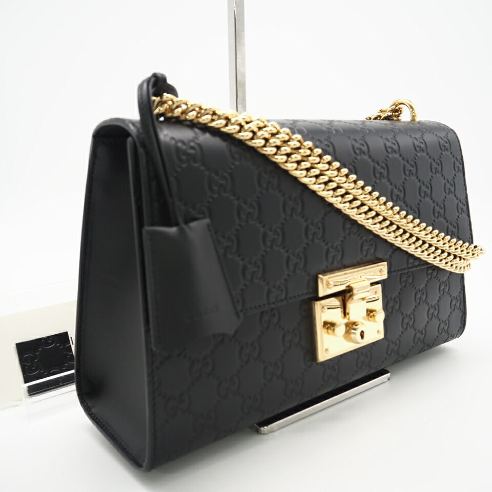 極美品 GUCCI グッチ レザー グッチシマ パドロック 409486 ショルダーバッグ ブラック レザー レディース