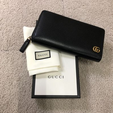 GUCCI GG Marmont Leather Zip Around Wallet "Black/Gold"