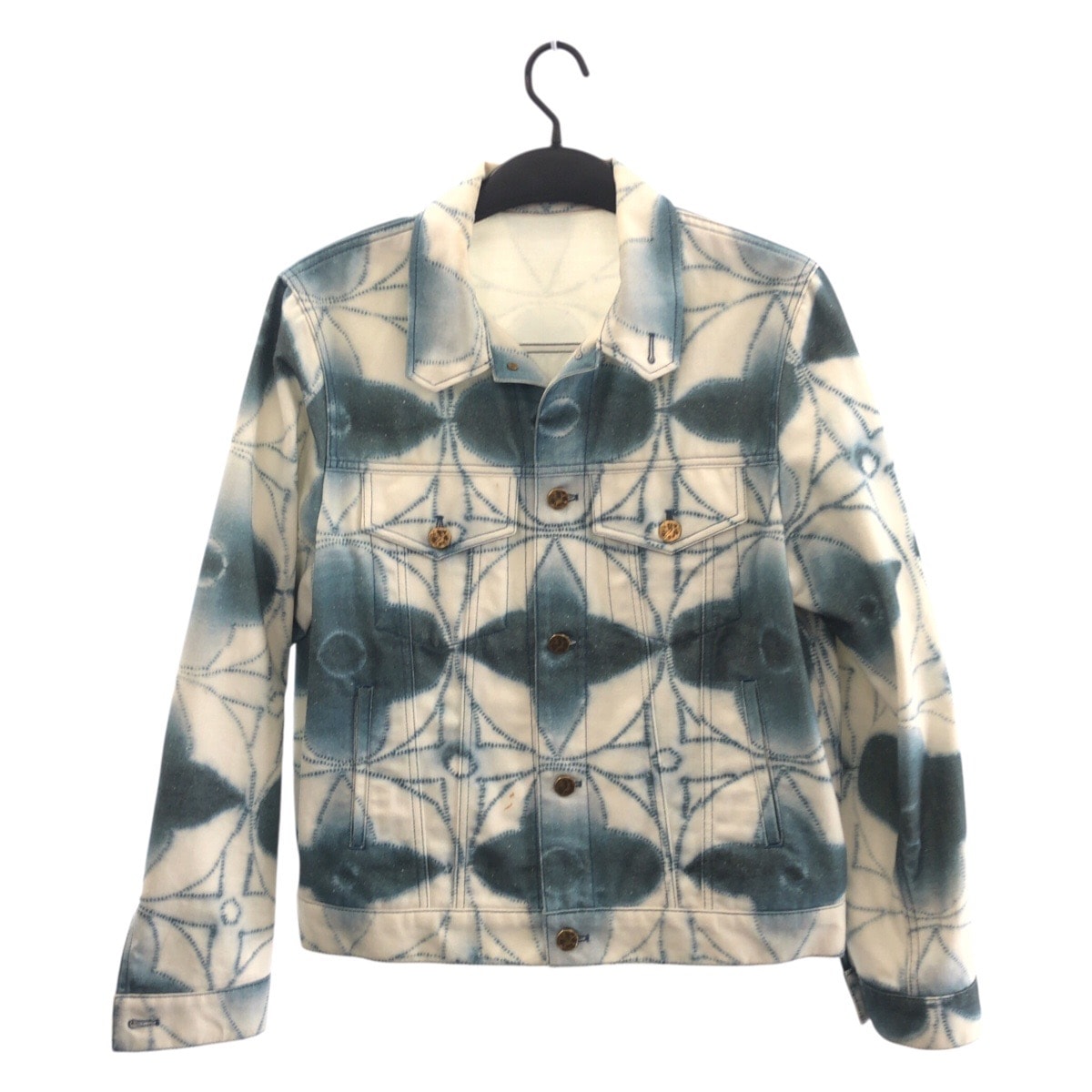 美品 LOUIS VUITTON ルイヴィトン モノグラム シボリプリンテッドジャケット サイズ48 ホワイト ブルーゴールド金具 コットン デニムジャケット 601824 【中古】
