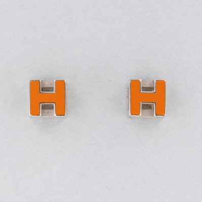 【再値下げ】 HERMES エルメス Hキューブ カージュドアッシュ ピアス メタル オレンジ シルバー レディース【中古】