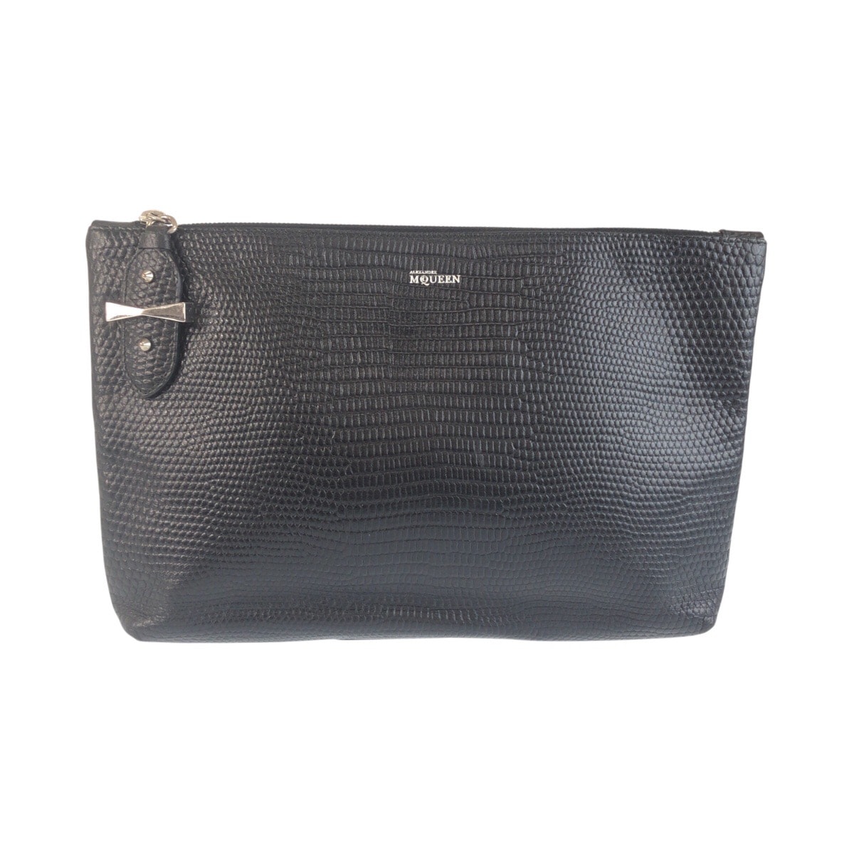 美品 Alexander McQueen アレキサンダーマックイーン 型押し ブラック 黒 シルバー金具 レザー クラッチバッグ セカンドバッグ 603611 【中古】