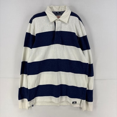 古着 ブルックスブラザーズ Brooks Brothers 長袖シャツ ワンポイント ロゴ ラガーシャツ ネイビー M ホワイト系 ボーダー メンズ