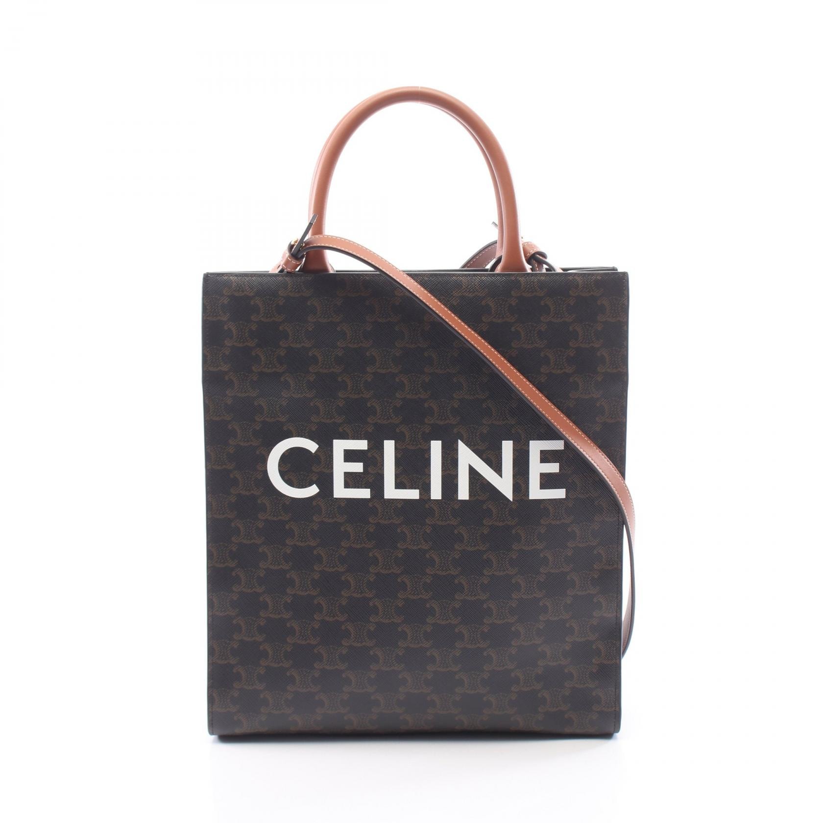 セリーヌ CELINE スモール バーティカル カバ トリオンフ 2WAY トートバッグ バッグ PVCコーティングキャンバス レザー レディース ブラック系 / ブラウン系 191542BZK 【中古】