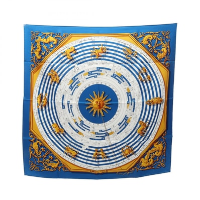 エルメス HERMES カレ90 DIES ET HORE スカーフ 衣料品 シルク シルク レディース ブルー系 / マルチカラー 【中古】