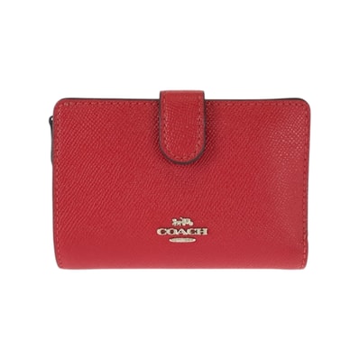 美品 COACH コーチ レッド シルバー金具 レザー 折財布 コンパクトウォレット 600294 【中古】