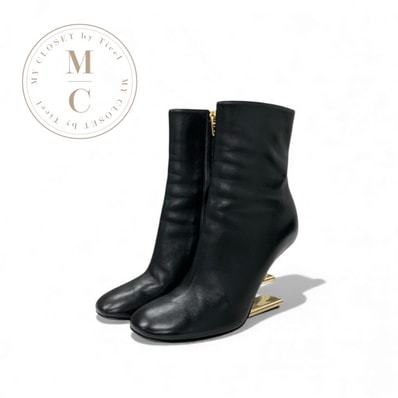 フェンディ FENDI ファースト ブーツ ショートブーツ 靴 シューズ レザー ブラック ゴールド 黒 メタルヒール FFロゴ サイドジップ