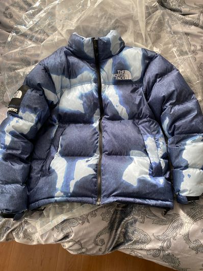 Supreme x The North Face Bleached Denim Print Nuptse Jacket "Indigo"