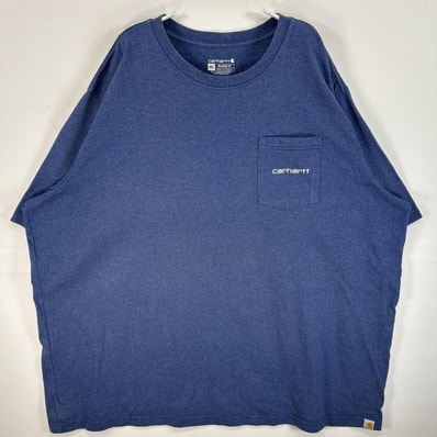 古着 カーハート Carhartt 半袖Tシャツ 両面 ラバープリント ロゴ 大きいサイズ クルーネック 4XL ブルー系 メンズ