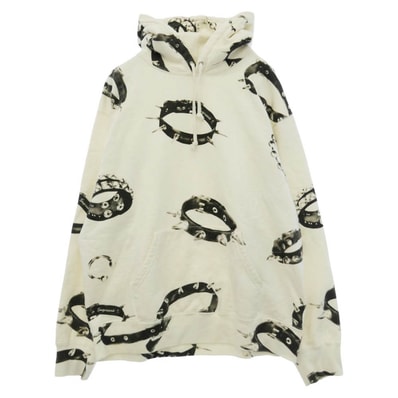 Supreme シュプリーム 20AW Studded Collars Hooded Sweatshirt スタッズ カラーズ スウェット プルオーバー パーカー フーディ ホワイト系 L【中古】