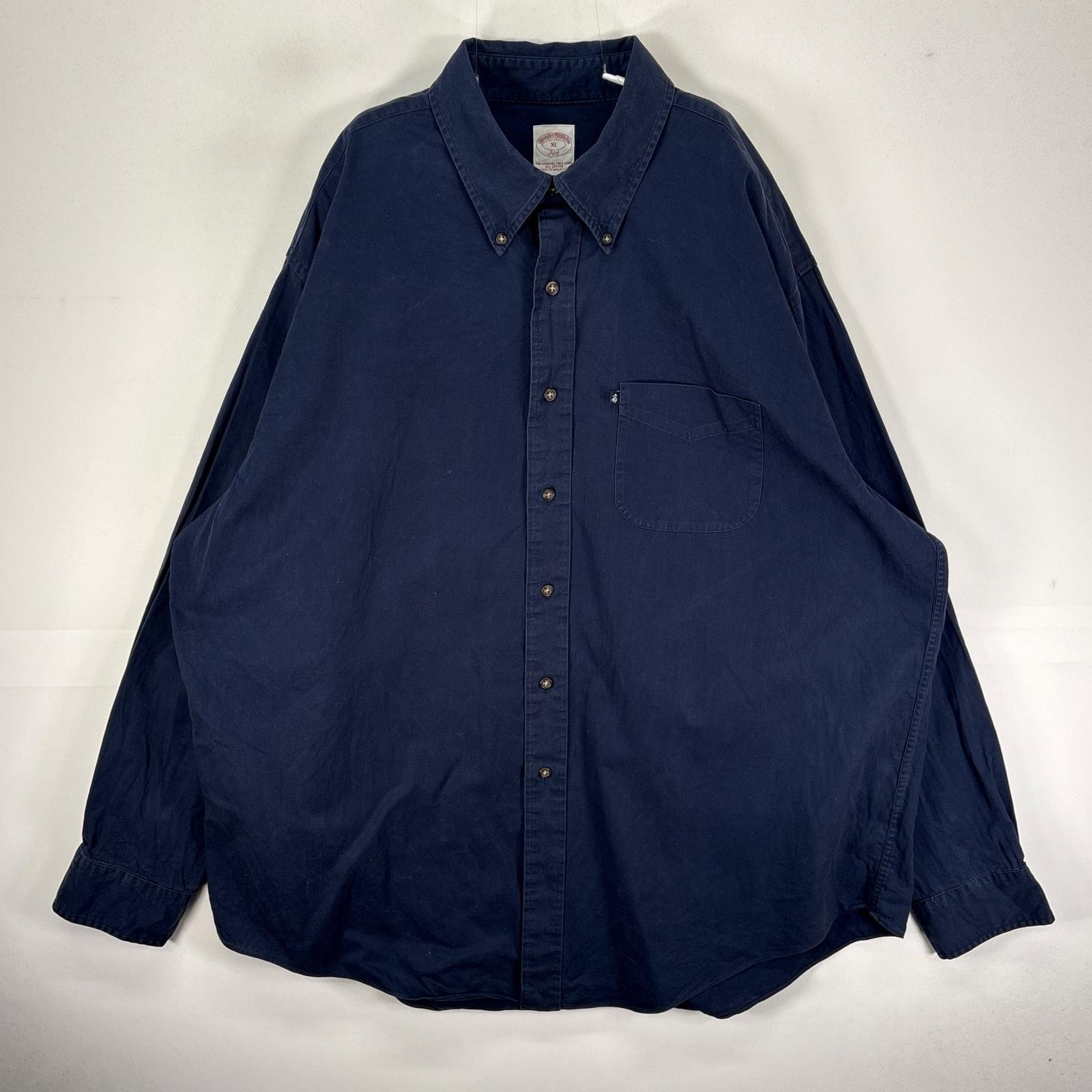 古着 ブルックスブラザーズ Brooks Brothers 長袖シャツ ボタンダウン XL ネイビー系 無地 メンズ