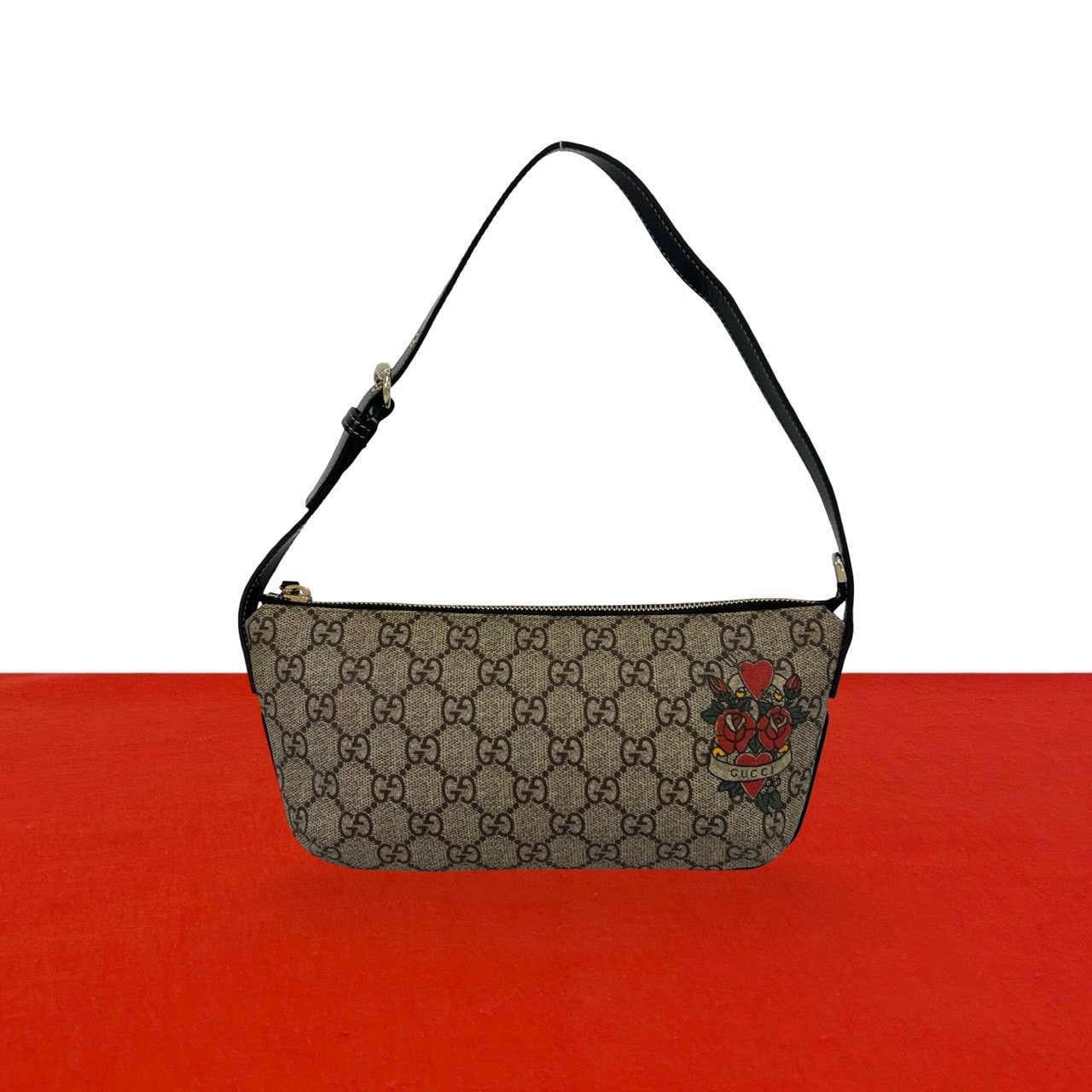 GUCCI グッチ GGスプリーム タトゥーハート レザー ポリウレタン ハンドバッグ ブラウン
35865