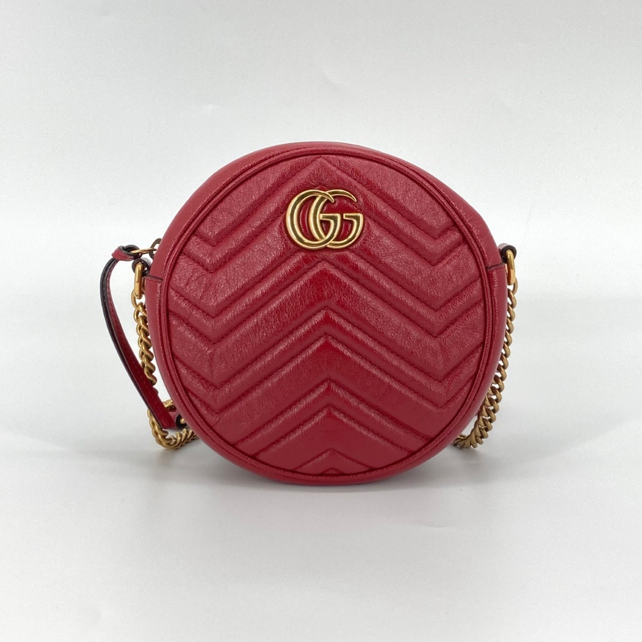 GUCCI(グッチ) GGマーモント ラウンド ミニ 550154 ショルダーバッグ レッド×ゴールド