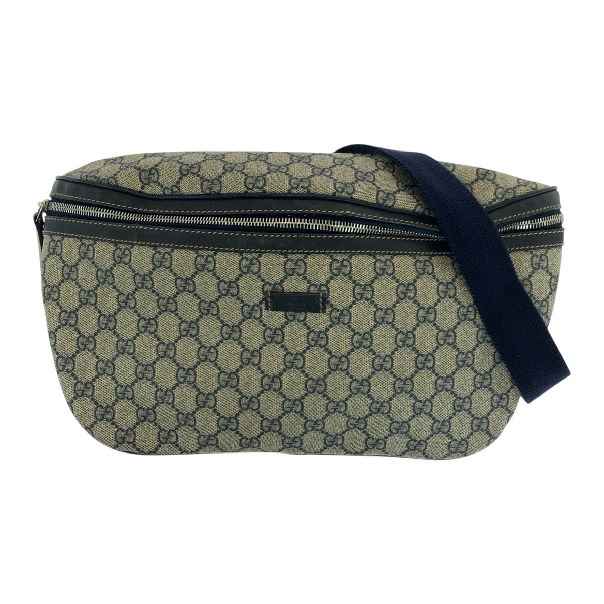 GUCCI グッチ ベージュ ネイビー シルバー金具 GGスプリームキャンバス ショルダーバッグ バムバッグ ボディバッグ 602026 【中古】