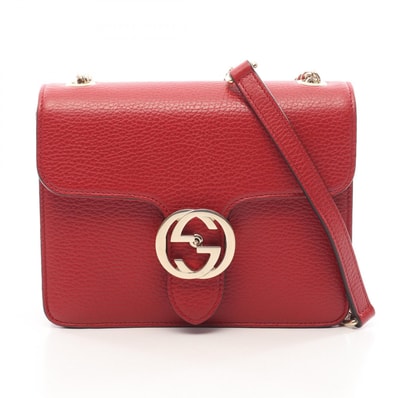 グッチ GUCCI インターロッキングG ショルダーバッグ バッグ レザー レディース レッド系 510304 【中古】