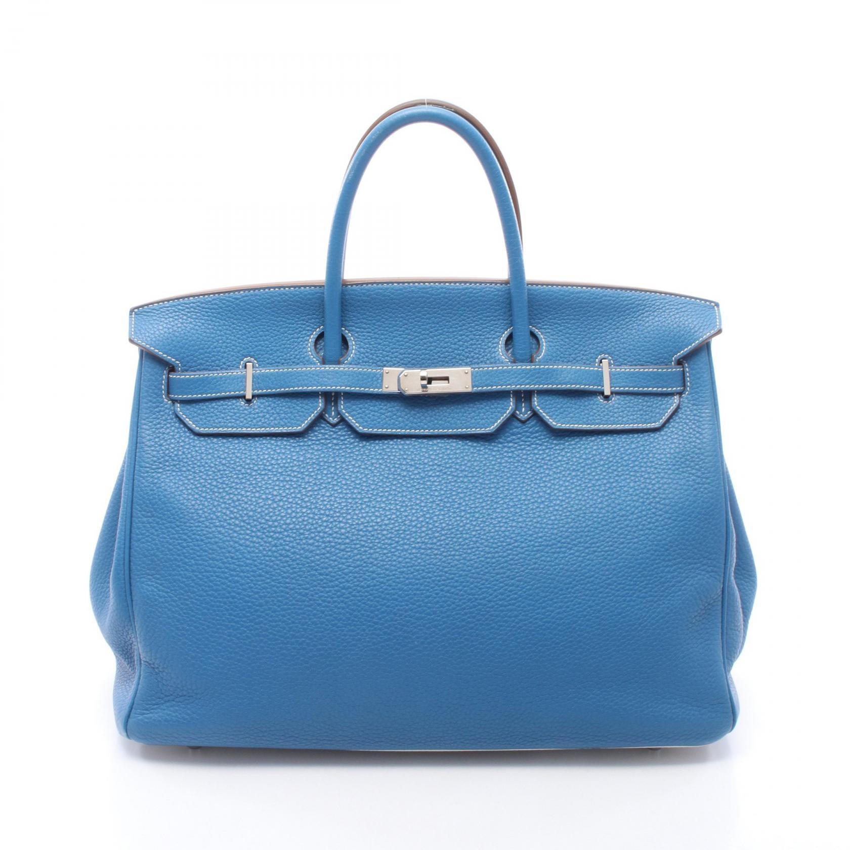エルメス HERMES バーキン40 ヴェルソ ハンドバッグ バッグ レザー トリヨンクレマンス トリヨンクレマンス ミコノス □O刻印(2011年製造) レディース ブルー系 / ホワイト系 【中古】