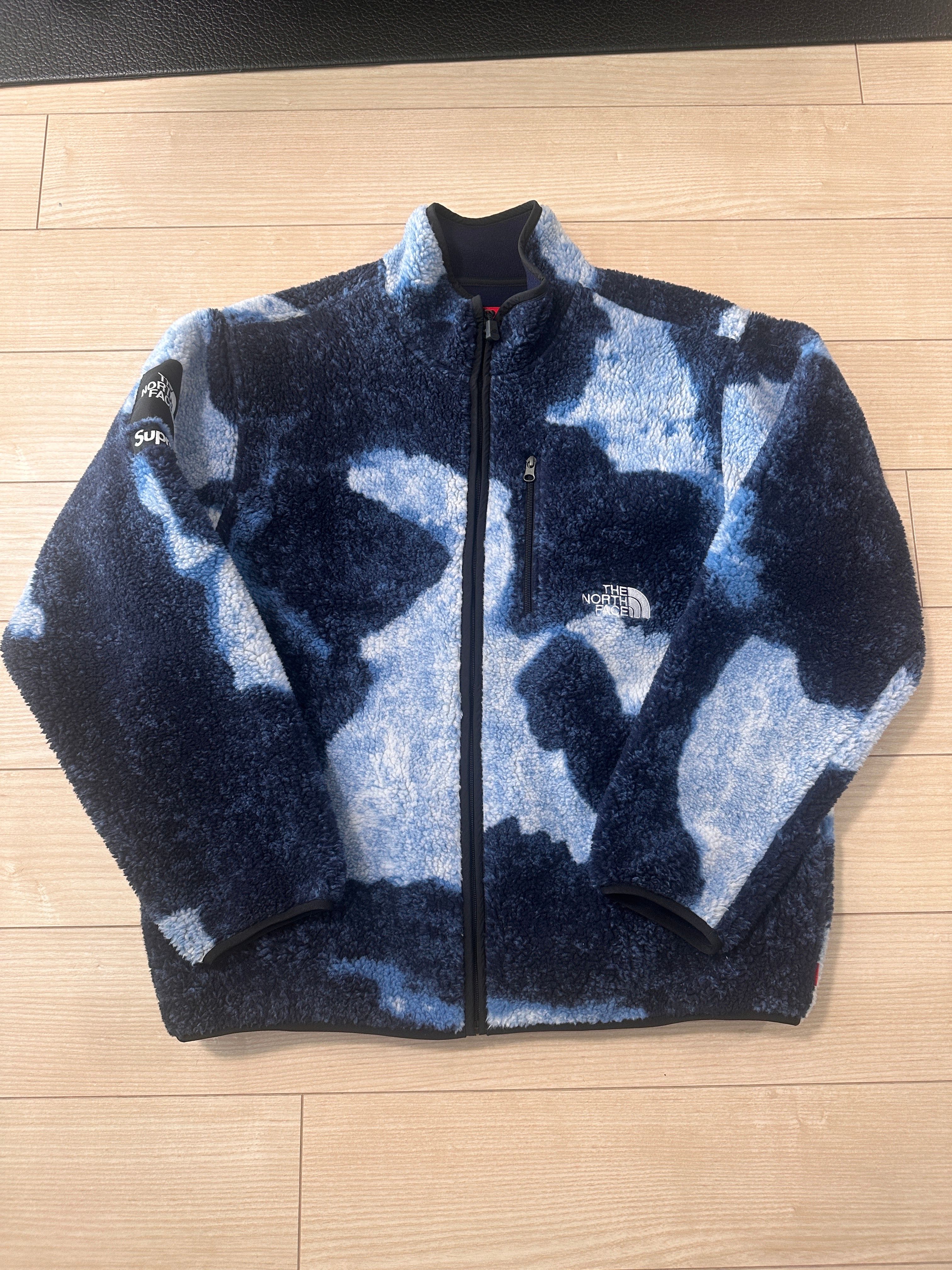 Supreme x The North Face Bleached Denim Print Fleece Jacket "Indigo"