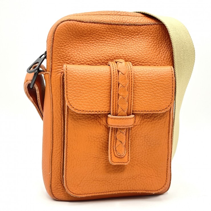 BOTTEGA VENETA(ボッテガヴェネタ)イントレチャート ショルダーバッグ オレンジ レザー ミニバッグ クロスボディ 145157 V3491 7576【中古】