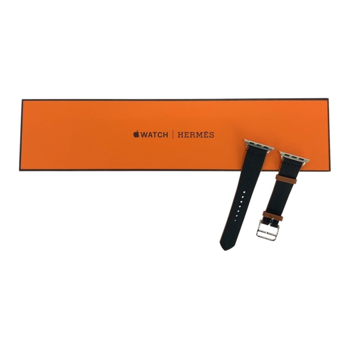 超美品 HERMES エルメス ツイルジャンプ シンプルトゥールストラップ ブラック ブラウン シルバー金具 キャンバス 腕時計 アップルウォッチバンド 41mm 男女兼用 506036 【中古】