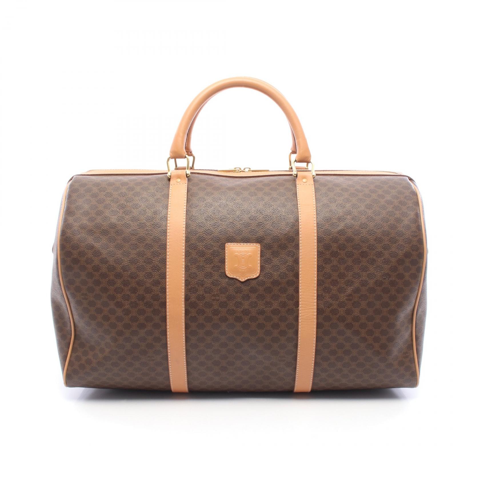 セリーヌ CELINE マカダム ボストンバッグ バッグ PVCコーティングキャンバス レザー メンズ レディース ブラウン系 【中古】