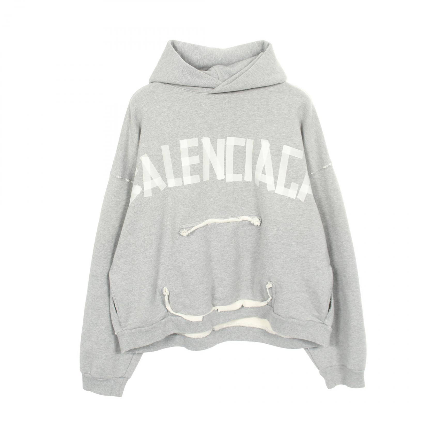 バレンシアガ BALENCIAGA TAPE TYPE BBロゴ パーカー 衣料品 トップス コットン メンズ レディース グレー系 【中古】