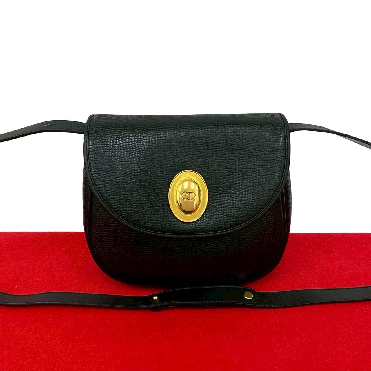 Christian Dior ディオール CD ロゴ 金具 レザー ショルダーバッグ ブラック
 959-6