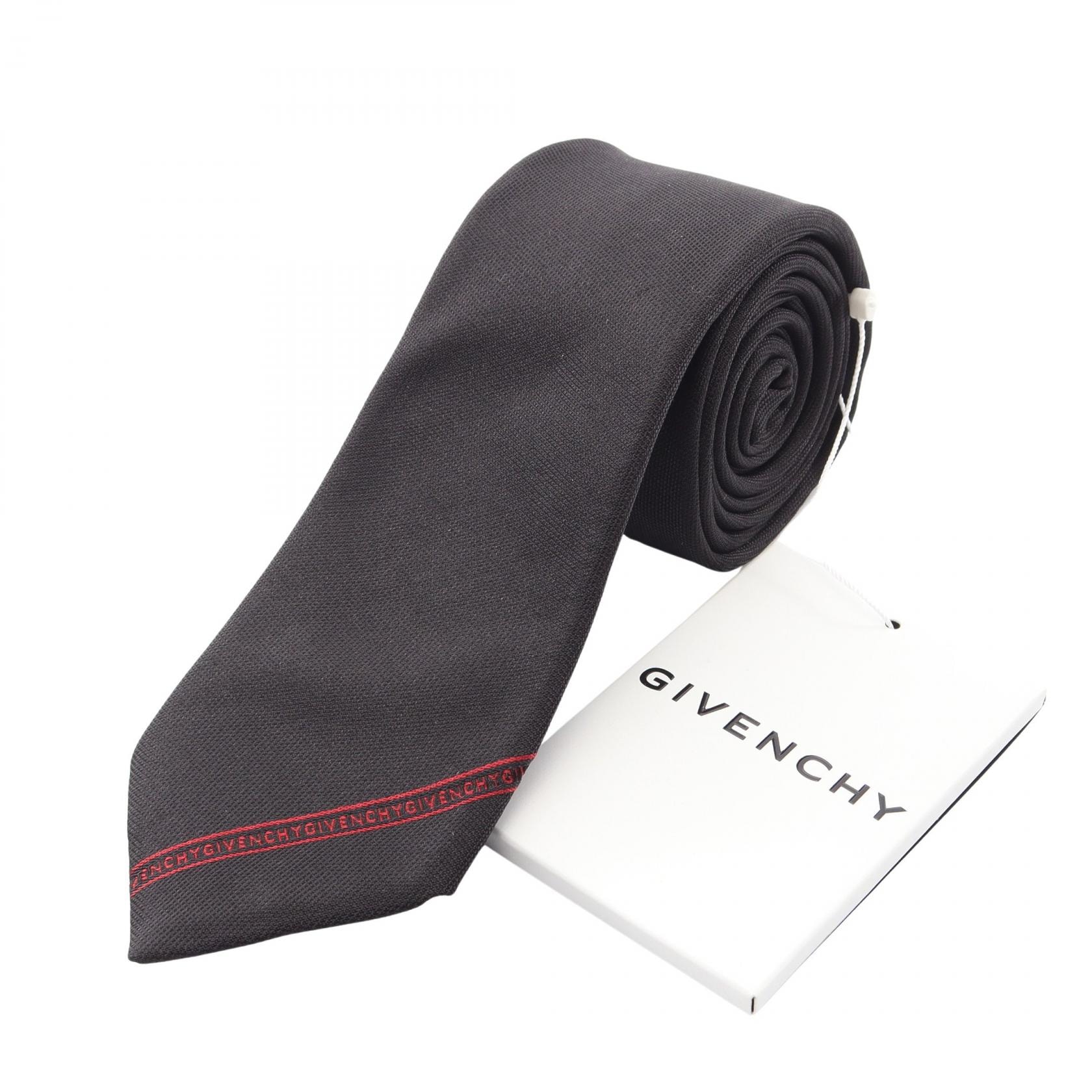 ジバンシィ GIVENCHY ロゴ ネクタイ 衣料品 シルク メンズ ブラック系 / レッド系 【中古】