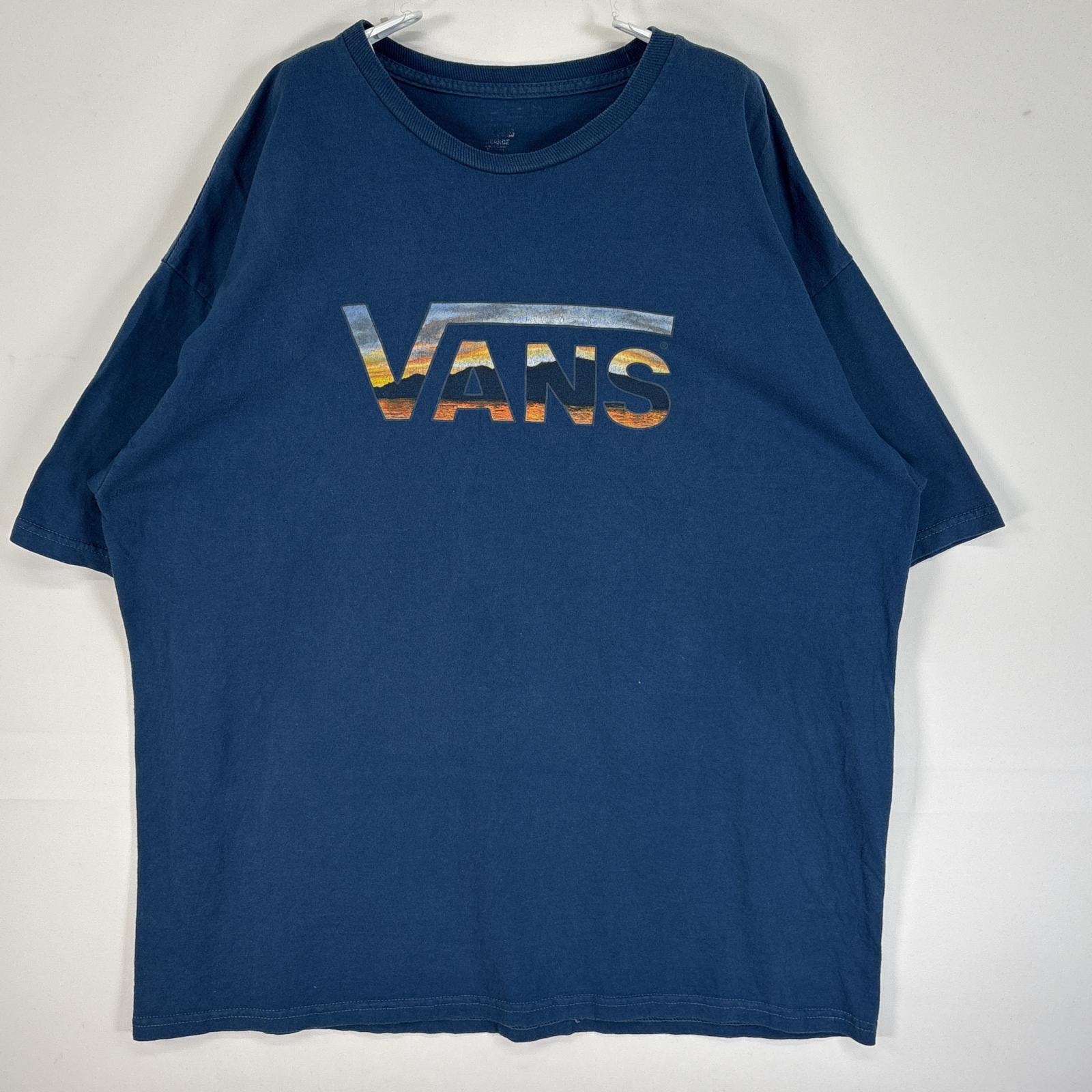 古着 バンズ VANS 半袖Tシャツ ラバープリント ロゴ クルーネック ブルー系 メンズ