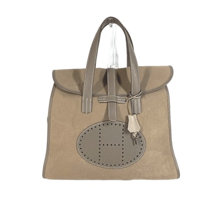 エルメス HERMES フードゥ パンチング H ロゴ トートバッグ カバン ボストンバッグ ハンドバッグ レザー/キャンバス M□刻 グレー