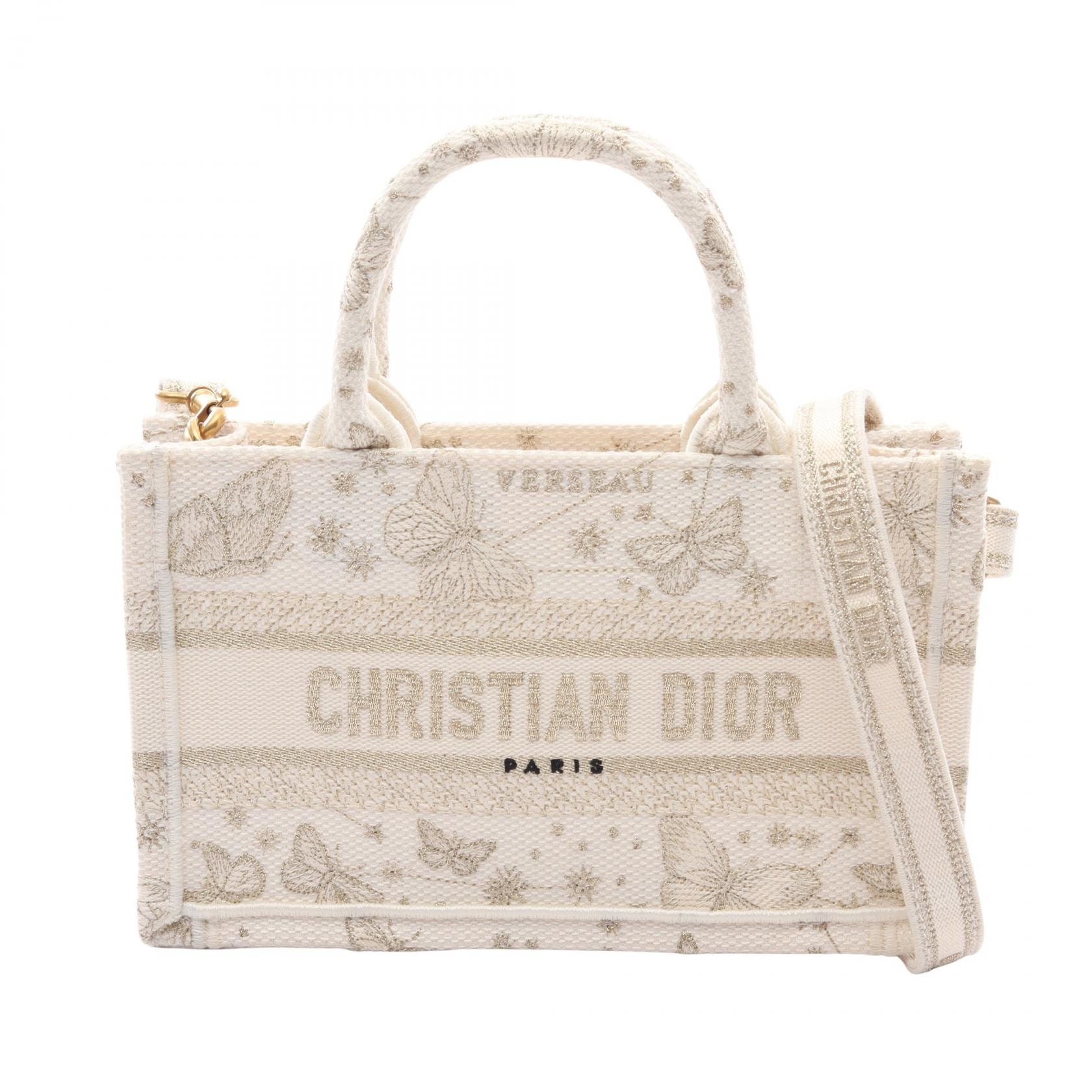 ディオール Dior BOOK TOTE ブックトート ミニ バタフライ 2WAY トートバッグ バッグ キャンバス レディース ホワイト系 / ゴールド系 S5573CESU 【中古】