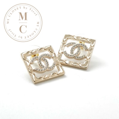 シャネル CHANEL ピアス イヤリング ゴールド ココマーク ラインストーン スクエア