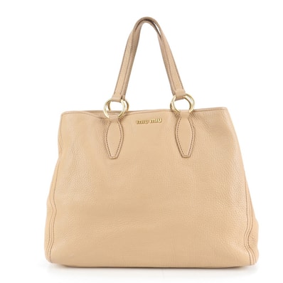 ■美品 ミュウミュウ ヴィッテロカリブ ベージュトート バッグ レザー