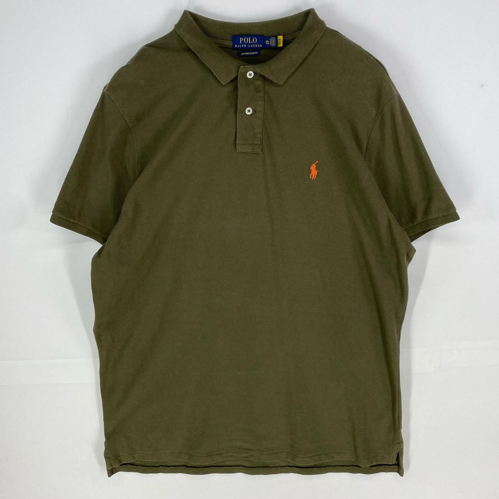 古着 ポロ・ラルフローレン POLO RALPH LAUREN 鹿の子 半袖シャツ ワンポイント刺繍 ポロシャツ 大きいサイズ 2XL  カーキ系 メンズ