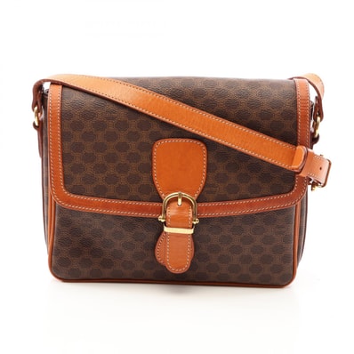 セリーヌ CELINE マカダム ショルダーバッグ バッグ PVCコーティングキャンバス レザー レディース ブラウン系 【中古】