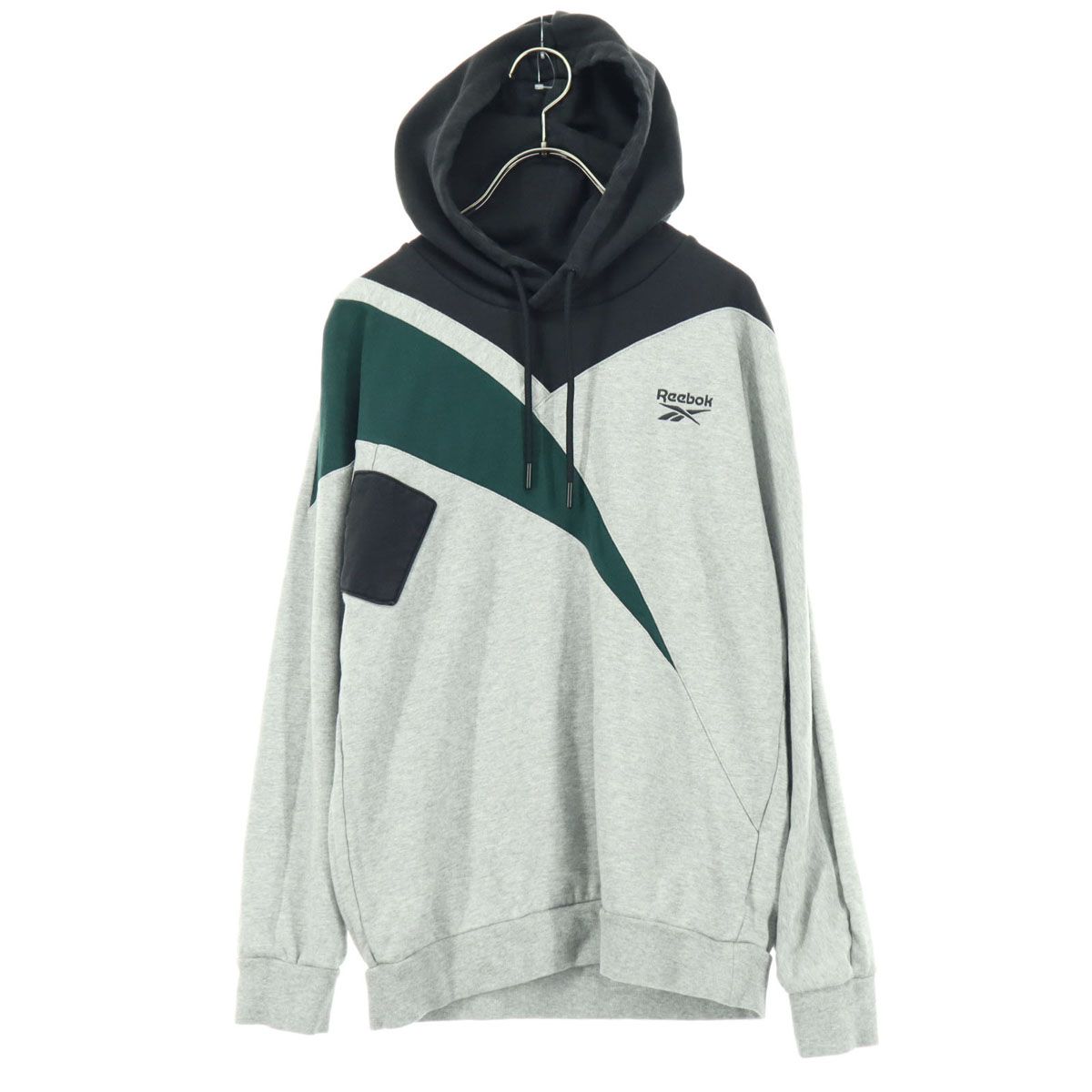 美品 Reebok リーボック ワンポイントロゴ 長袖 スウェットパーカー S グレー