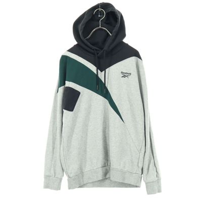 美品 Reebok リーボック ワンポイントロゴ 長袖 スウェットパーカー S グレー