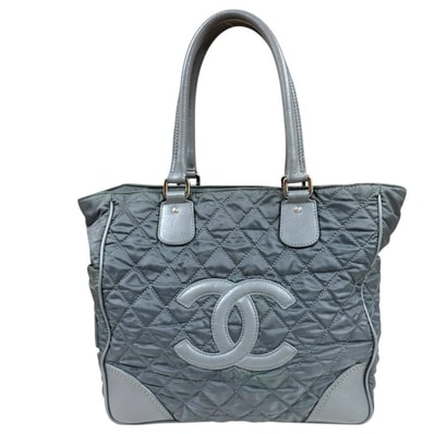 シャネル パリニューヨークライン ココマーク トートバッグ ナイロン A33100 グレー レディース CHANEL 中古