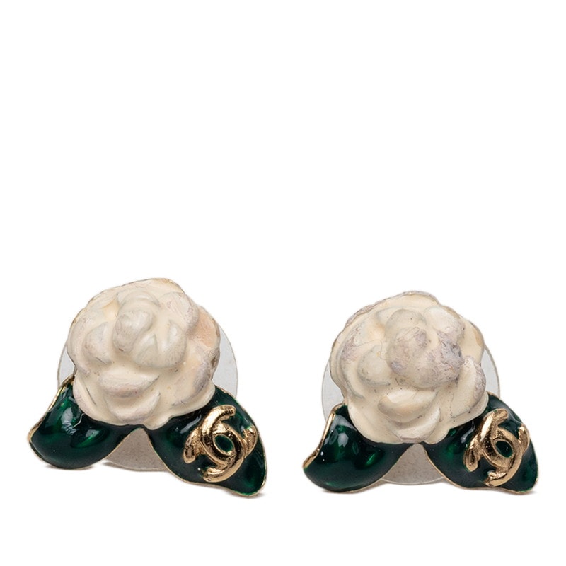 シャネル ココマーク カメリア ピアス 04A ゴールド ホワイト グリーン メッキ レディース CHANEL 【中古】