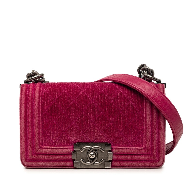 シャネル ココマーク ボーイシャネル チェーン ショルダーバッグ ピンク ベロア レザー レディース CHANEL 【中古】