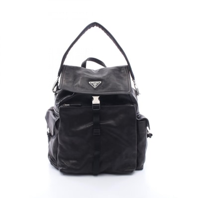 プラダ PRADA トライアングルロゴ 2WAY リュックサック バックパック バッグ レザー レディース ブラック系 【中古】