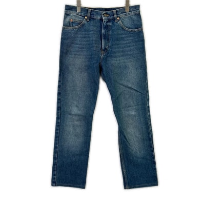 グッチ 623953 ライトインディゴ レザーパッチ ストレートデニムパンツ 30