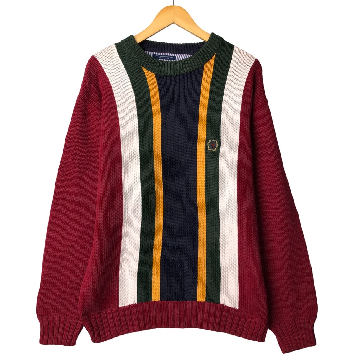 古着 90年代~ トミーヒルフィガー TOMMY HILFIGER ストライプ柄 コットンニットセーター メンズL相当 ヴィンテージ/eaa399000