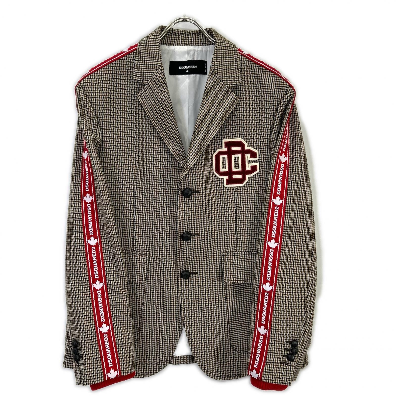 ディースクエアード S74BN1007 20年製 ベージュ テープディテール ハウンドトゥースブレザー テーラードジャケット 48